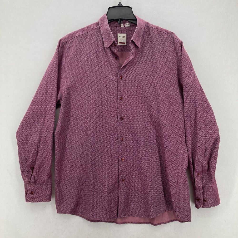 Haupt Germany Button Up Shirt Mens XL43/44 Red Geometric Modern Fit Retro